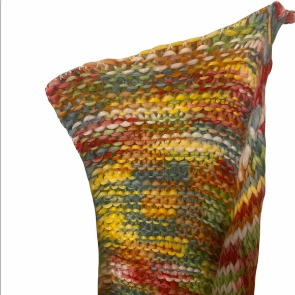 Tulle Open Sweater Tight knit Cream sides & back Colorful loose knit Front • Med - Picture 8 of 12